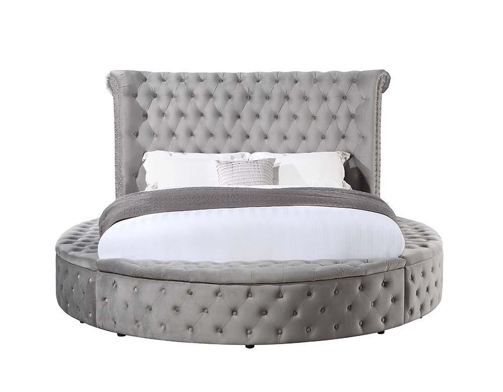 With a lavish movie star modern design, the Gaiva bed adds drama to your bedroom dcor. It has a tufted upholstered velvet fabric headboard and footboard. Built on a wooden frame with nailhead applications to add elegance to the bed. Adding further appeal 