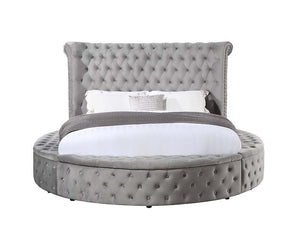  the Gaiva bed adds drama to your bedroom dcor. It has a tufted upholstered velvet fabric headboard and footboard. Built on a wooden frame with nailhead applications to add elegance to the bed. Adding further appeal 