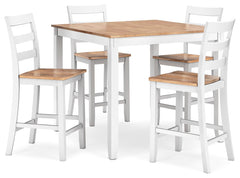 Complement your homeâ€™s simply relaxed sensibility with this counter height dining table and bar stools. A crisp white hue offers a chic contrast to the natural wood tone, for a neutral look that vibes with a variety of aesthetics. Whether you-'re sippin