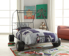 Thrill to your little racer-'s with the Xander collection. Featuring a fascinating Go Kart design with a racing flag decor headboard and metal tube supporting slat system. The hip design of this bed will bring many years of sleepy happy nights.<br/><br/><