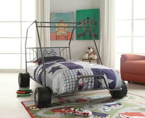 Thrill to your little racer-'s with the Xander collection. Featuring a fascinating Go Kart design with a racing flag decor headboard and metal tube supporting slat system. The hip design of this bed will bring many years of sleepy happy nights.<br/><br/><