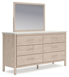 Transform your bedroom with this dresser and mirror. With its clean lines and replicated marble top, it exudes a minimal and sophisticated boho style. Tailor your space and create the perfect environment for sweet dreams.<br/><br/><b>Product Features</b><