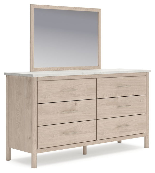 Transform your bedroom with this dresser and mirror. With its clean lines and replicated marble top, it exudes a minimal and sophisticated boho style. Tailor your space and create the perfect environment for sweet dreams.<br/><br/><b>Product Features</b><