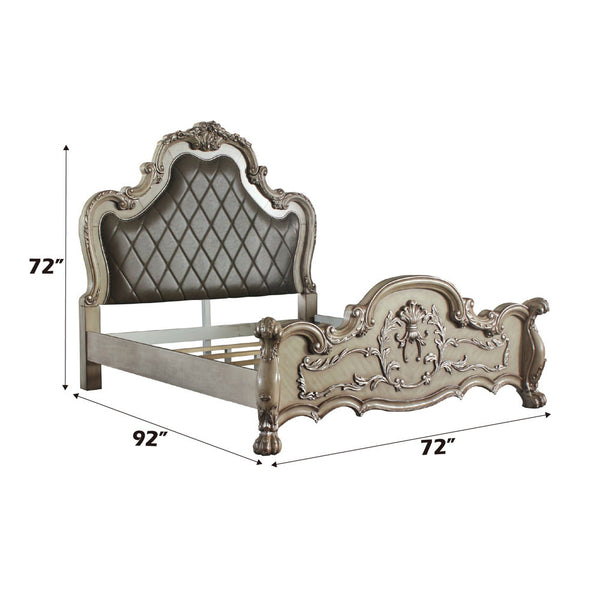 Dresden - Queen Bed - Vintage Bone White & PU - 72"