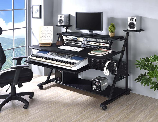 The Willow music desk has all the amenities that you are seeking to become the industry-'s next musical genius. Featuring two speaker mounts and headphone hooks that will ensure they are always within arm-'s reach. The caster wheels make it easy to move b