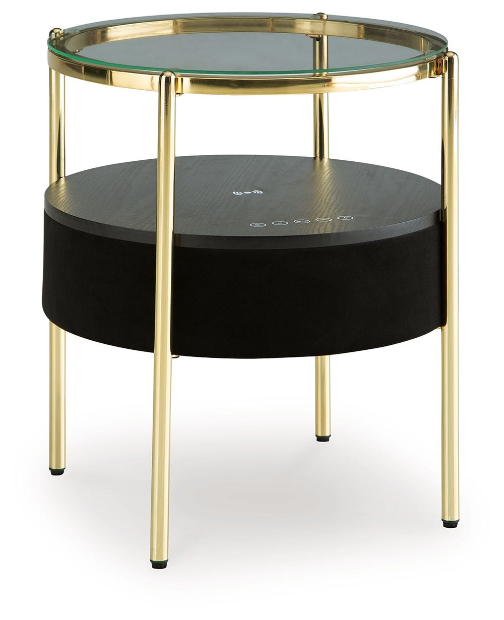 Discover the perfect combination of contemporary style and space-saving functionality. This accent table is designed with an integrated speaker (complete with wireless charging and touch-button controls), allowing you to effortlessly stream your favorite 