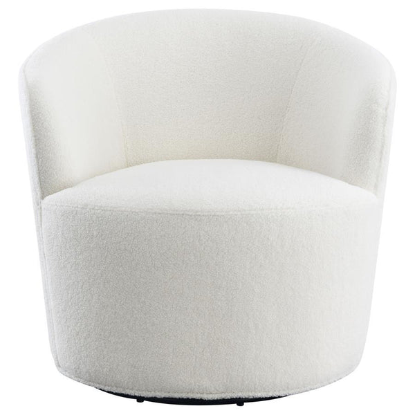  barrel-inspired silhouette swivels for 360-degree seating perfect for multi-functional spaces. The