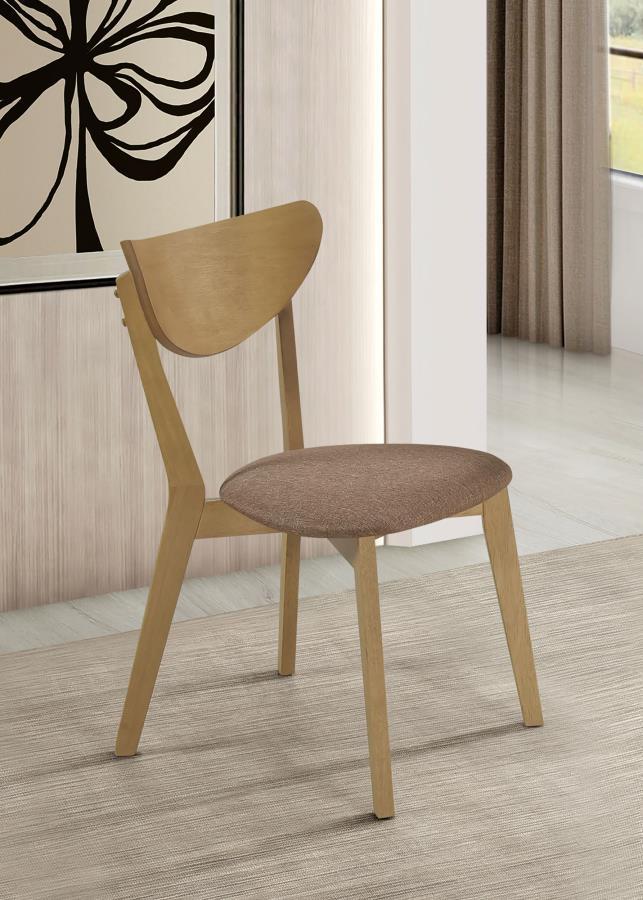 Choose the versatile design rooted in mid-century modern motifs and a breezy island vibe in your casual kitchen or compact dining space. This set of two dining side chairs is built of Asian hardwood and various wood products with a light walnut finish. A 
