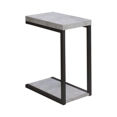 This modern side table combines industrial style with practicality, featuring an engineered wood top and base in a sleek cement-like finish. Its minimalist metal frame is coated in a durable black powder-coated finish, offering both strength and contempor