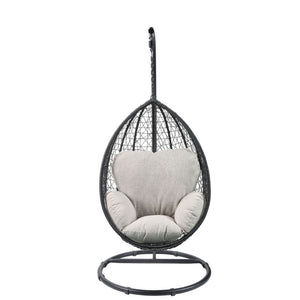  the Simona is a modern take on the classic patio swing chair. Intersecting white and black wicker creates a natural contrast and eye-catching style. Decorative versatility comes in the form of the two fabric 