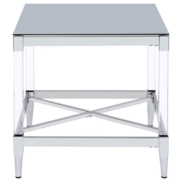 Lindley - Square Tempered Mirror Acrylic Side End Table - Chrome