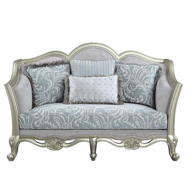  this Qunsia sofa makes a gracious statement in a comforting light gray linen upholstery fabric. Delicate curves invite the eye