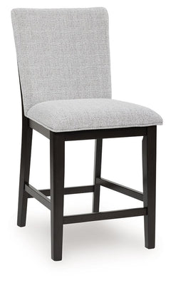 This counter height bar stool is the perfect blend of casual and contemporary styles. Its easy-clean Next-Gen Nuvellaâ„¢ upholstery remains vibrant and resists stains for added convenience, while a dark grayish brown finish keeps the look right on trend. 