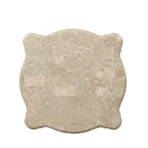  Square Leg End Table â€¢ No Storage (Open Base) â€¢ Scalloped Marble Top: Spain Import Marble with MDF â€¢ Wooden Scalloped Apron with Carved Floral Motifs: Champagne Finish