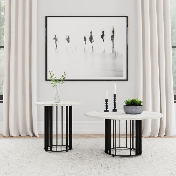 Haven - Round Genuine White Marble Top Coffee Table - Black