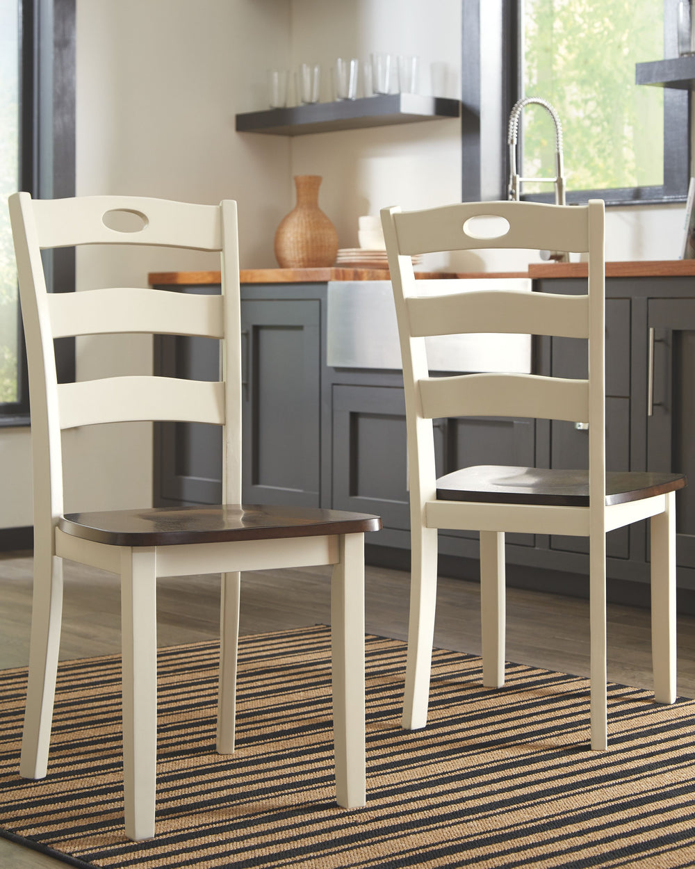 Turn your eat-in kitchen or dining space into a cottage-chic retreat with this dining room side chair. Two-tone finish serves up a double helping of charm. Pierced ladderback design is equally sweet and sophisticated.<br><br><b>Additional Dimensions</b><b