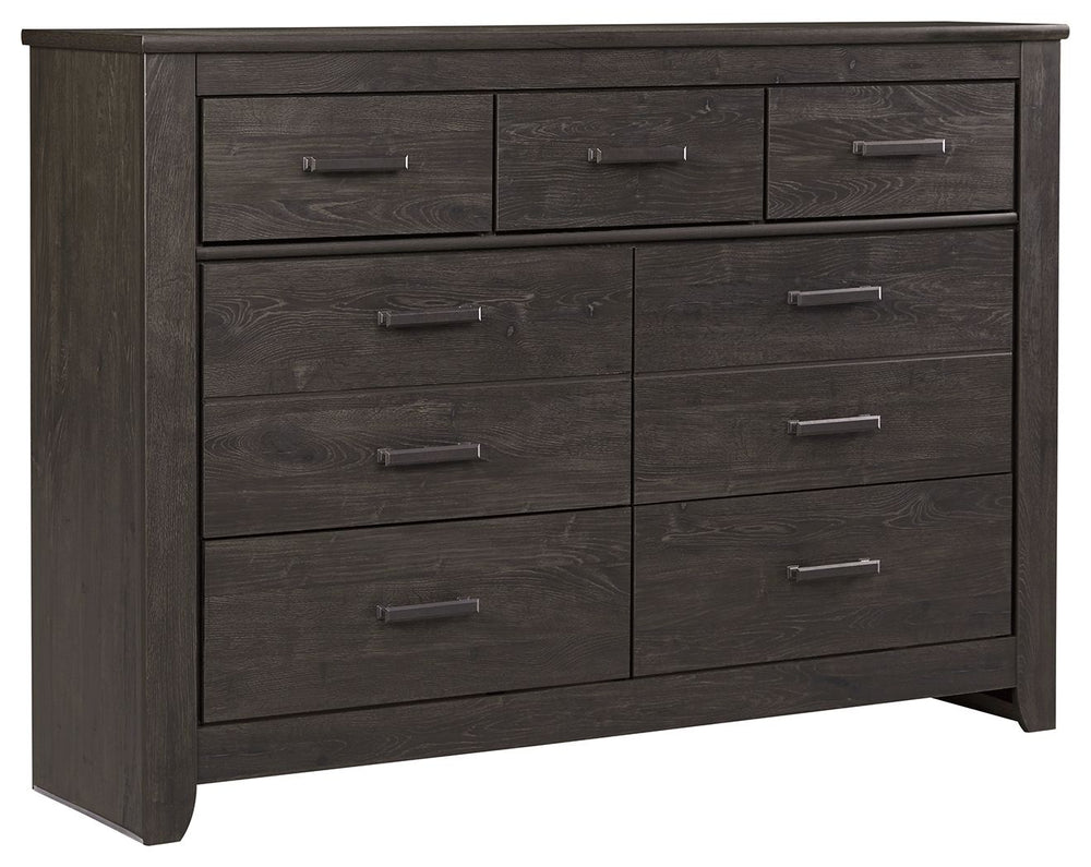 Priced to entice and styled to impress, this dresser makes the most of a clean-lined, contemporary profile. With three drawer sizes scaled to meet your needs, the design merges cool form and practical function. Replicated oak grain effect gives the modern