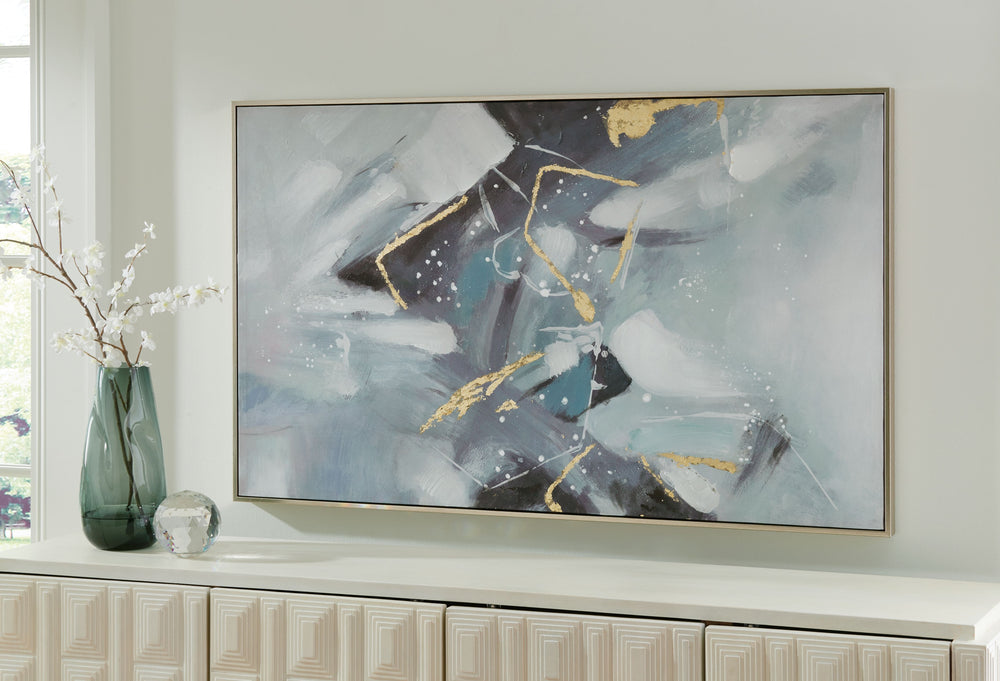 Looking to lift the mood of your decor? The eye-catching pattern and cool colors of this wall art create a trendy take on abstract stylings. Its design has a lively feel, taking cues from mod aesthetics and bringing them to the present with shades of blue