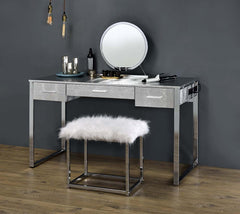 Make getting ready for a night out on the town fun with the Van chrome vanity set. From the beautifully faux crock textured case to the sturdy shiny chrome base make this a statement piece. The three ample drawers have enough room for beauty tools and sup