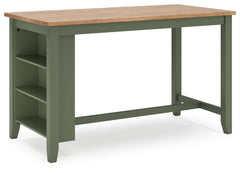 Complement your homeâ€™s simply relaxed sensibility with this counter height dining table. A charming green hue offers a chic contrast to the natural wood tone, for a casual look that vibes with a variety of aesthetics. Built-in storage shelves keep kitch