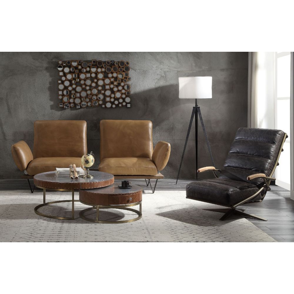 The Narech Sofa is one youâ€™ll want to spend lots of time in. This beautiful leather sofa with swivel features adjustable armrests and backrests to fulfill all your preferences. Matching its rich nutmeg top grain leather, solid wood base and unique â€˜Vâ