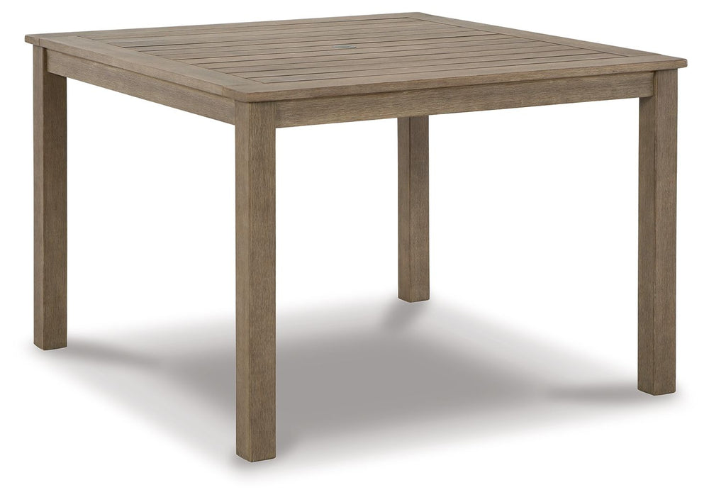 Versatile in design, this dining table brings a casually cool feel to your outdoor space. The neutral brown hue of the piece easily pairs with your current porch or deck decor. An umbrella hole lets you decide whether to add an umbrella on sunny days.<br>
