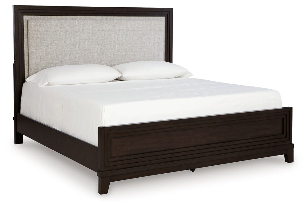 Combining modern and art deco styles, this California king upholstered panel bed completes your sanctuary with fashionable functionality. LED backlighting steals the show, highlighting a headboard with all the upgrades you desireâ€”including USB charging 