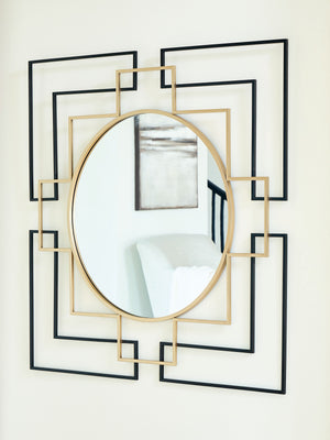  in a geometric design emphasized by black and goldtone finishes