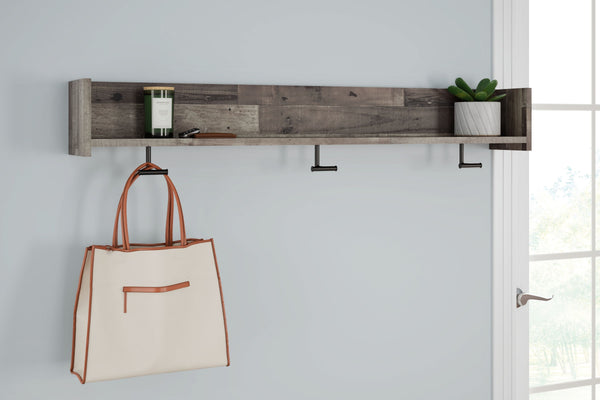  minimalist look of this wall-mounted coat rack is fashionably contemporary and easy to integrate in a variety of living spaces. Three sturdy hooks and a spacious shelf are your new go-to spot for hats and scarves or displays. Whether by the fro