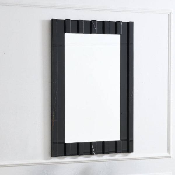 Drisana collection console table and accent mirror exudes modern elegance with its sleek black mirrored finish and marble grain design. This sophisticated pair adds a touch of luxury to any entryway or living space, providing both style and functionality.