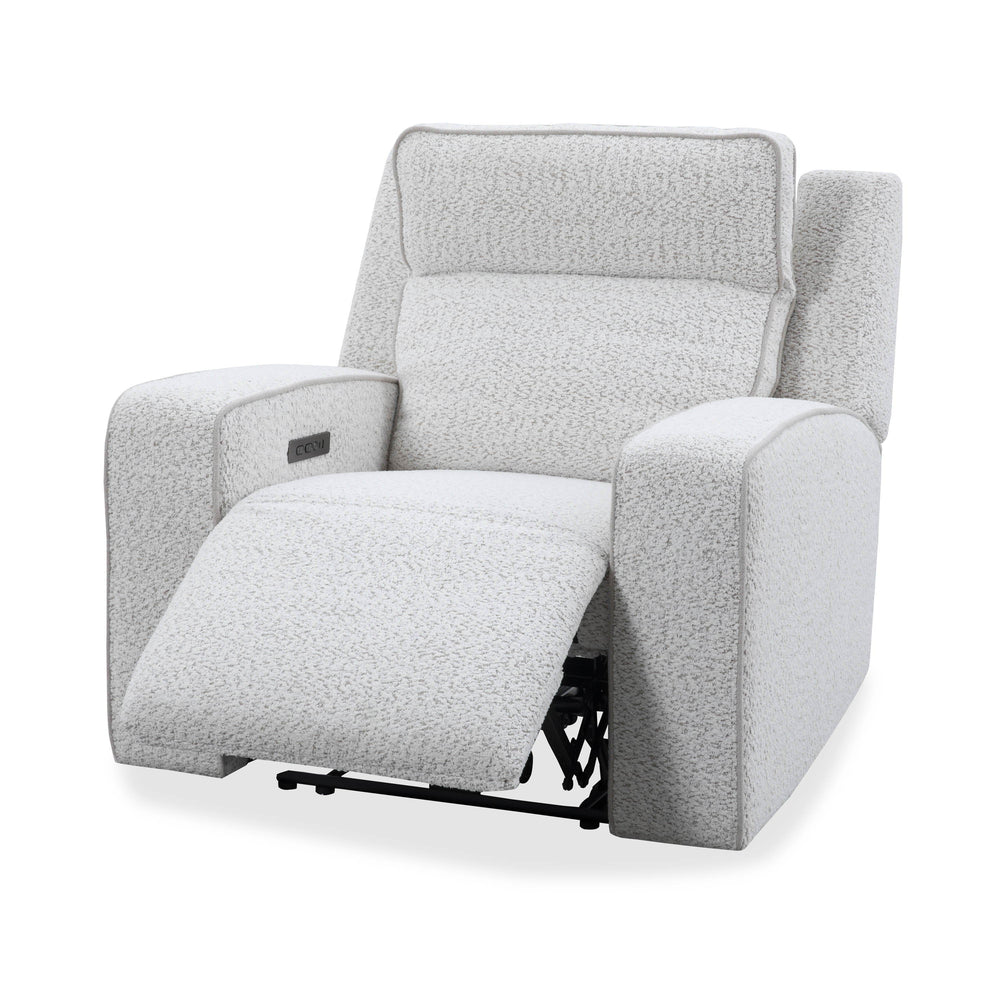 Lancaster features a zero-gravity power recline, adjustable power headrest, stylish track arms, and deep seats offering plush support. Its built-in USB and USB-C chargers make it easy to charge devices. The tilting console includes hidden cupholders, a wi