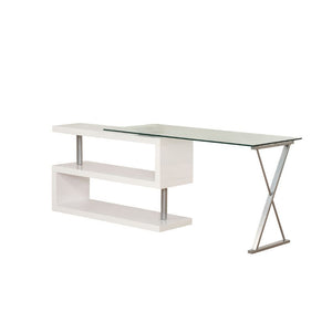 Buck - Desk - White High Gloss & Clear Glass