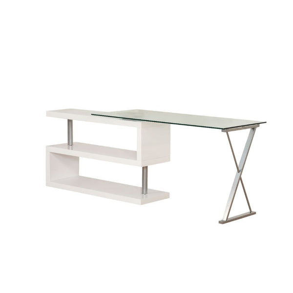 Buck - Desk - White High Gloss & Clear Glass