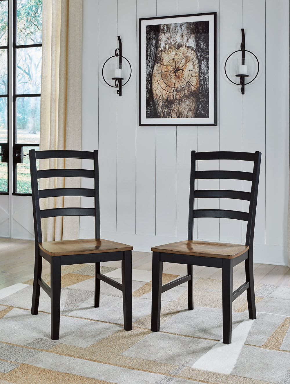 Raise the bar on modern farmhouse style with this dining side chair. Its casual good looks are accentuated with a handsome two-tone finish. A clean-lined silhouette with a modern ladderback design adds a fresh element, whether your style is vintage, count