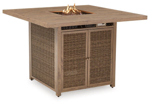 Walton Bridge - Driftwood - 5 Pc. - Square Bar Table W/Fire Pit