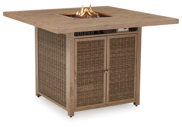 Walton Bridge - Driftwood - 5 Pc. - Square Bar Table W/Fire Pit