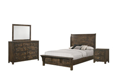 The 4 Piece King Blue Ridge Collection by New Classic Furniture offers a harmonious blend of sustainability and timeless design. Crafted from reclaimed solid wood, sourced from various origins, this set embraces eco-friendly construction, contributing to 