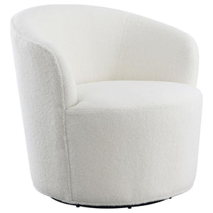 Compact in silhouette but overflowing with style, this contemporary accent chair is a perfect choice for a bedroom or living room sitting area. Its rounded, barrel-inspired silhouette swivels for 360-degree seating perfect for multi-functional spaces. The
