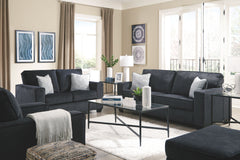 If style is the question, then this striking living room set is the answer. Rest assured, this set in richly neutral alloy is sure to play well with so many color schemes. <h4><b>Altari - Slate - Sofa</b></h4> <table width=-"100%-"><colgroup><col style=-"