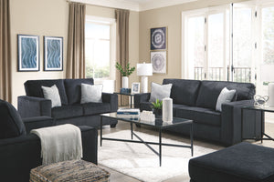 If style is the question, then this striking living room set is the answer. Rest assured, this set in richly neutral alloy is sure to play well with so many color schemes. <h4><b>Altari - Slate - Sofa</b></h4> <table width=-"100%-"><colgroup><col style=-"