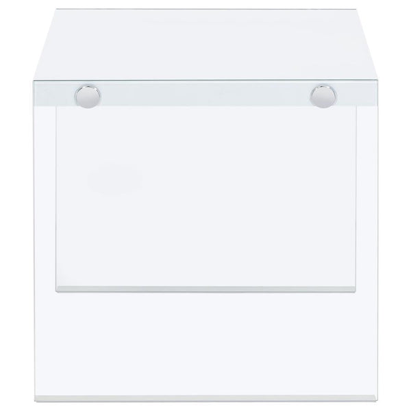 Opal - Square Glass Frame Side End Table - White High Gloss