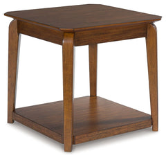 Create retro-inspired character in your living room with this end table. Warm and welcoming in a medium brown, its softly rounded top and tapered legs offer a mid-century appeal well-suited to styles from modern to eclectic. And with a lower shelf for dis