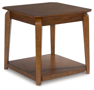 Create retro-inspired character in your living room with this end table. Warm and welcoming in a medium brown, its softly rounded top and tapered legs offer a mid-century appeal well-suited to styles from modern to eclectic. And with a lower shelf for dis