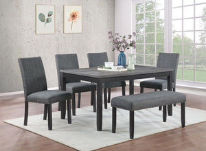 Assemble a look of understated elegance with this 6-piece dining set, a blend of modern design and classic comfort. The rectangular dining table boasts a durable grey wood-look decorative laminate top, a surface resilient to life-'s moments, set upon a so