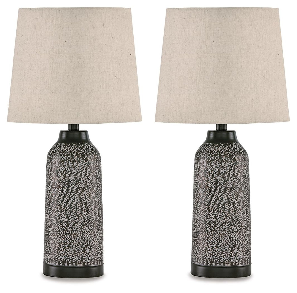 With a handsome hammered metal motif and bronze-tone finish, this set of table lamps is perfect for the modern home. Designed with a simple and iconic body style, their understated touches add personality to any sofa table or console.<br><br><b>Additional