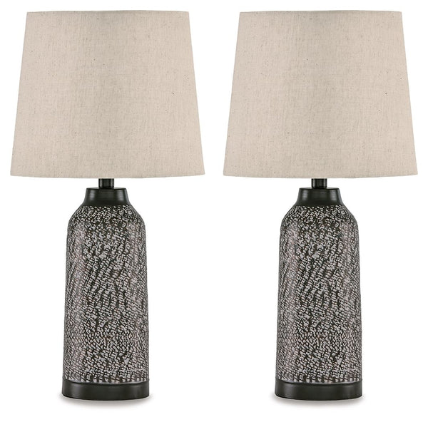 With a handsome hammered metal motif and bronze-tone finish, this set of table lamps is perfect for the modern home. Designed with a simple and iconic body style, their understated touches add personality to any sofa table or console.<br><br><b>Additional