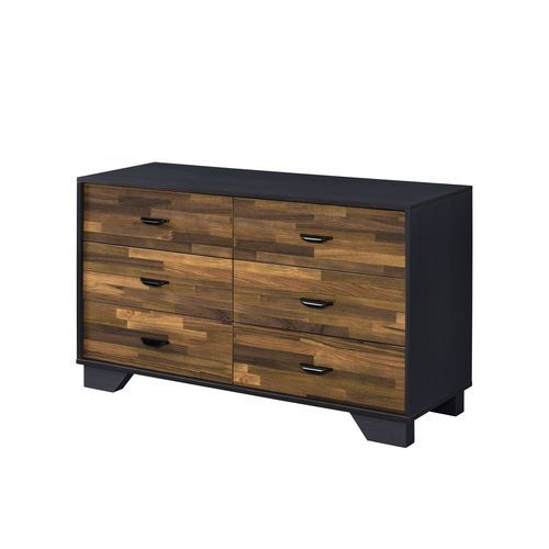 The focal point of any bedroom is a comfortable bed that invites you to unwind at the end of the day. The walnut & black finish create a perfect modern contrast and color scheme. The bed boasts a storage headboard with an open compartment for displaying d