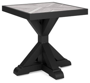  this high-style/low-maintenance table charms with X-leg farmhouse styling. With a unique reverse diamond ti