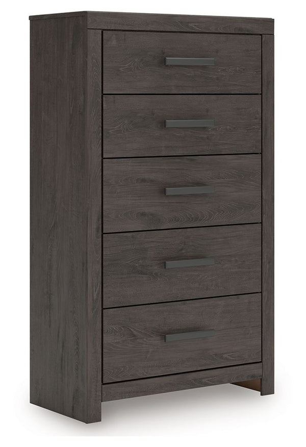 Designed with everyday style in mind, this chest of drawers is a simply chic approach to modern living. A dark charcoal finish blends black and brown undertones, creating a versatile look that effortlessly pairs with your existing pieces. And for must-hav