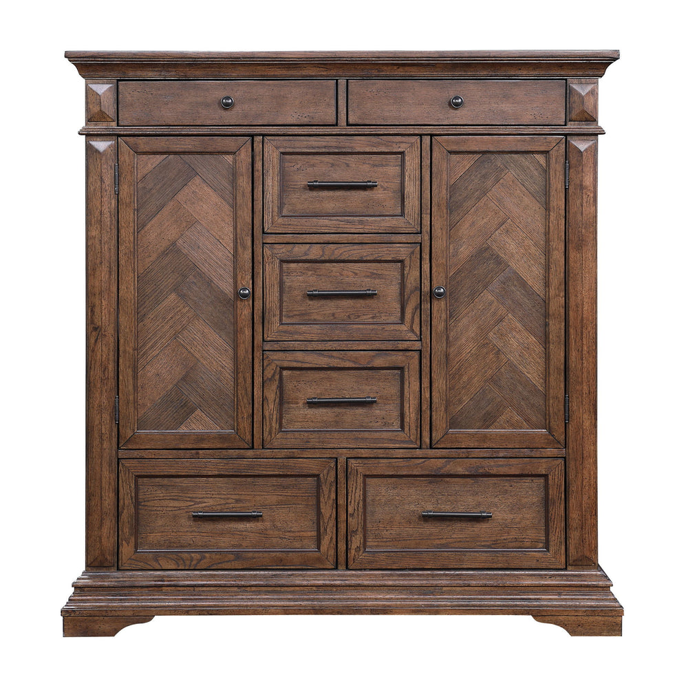 Discover the Mar Vista Door Chest, a testament to enduring craftsmanship and thoughtful design. Constructed from solid Rubberwood and Oak veneers, this piece promises robust strength and longevity. The rich walnut finish, achieved through meticulous distr